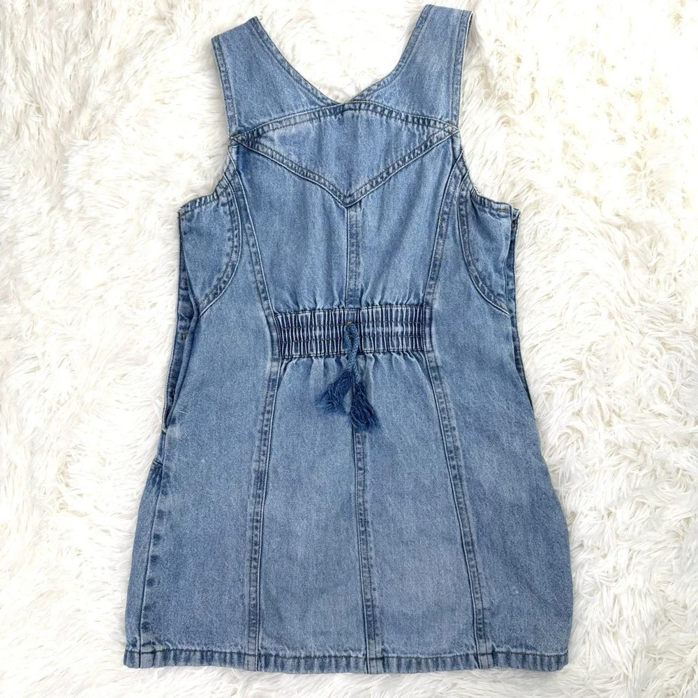 Vtg 90s Cherokee Denim Overall Dress Girls Size 6 Embroidered Floral Cottagecore